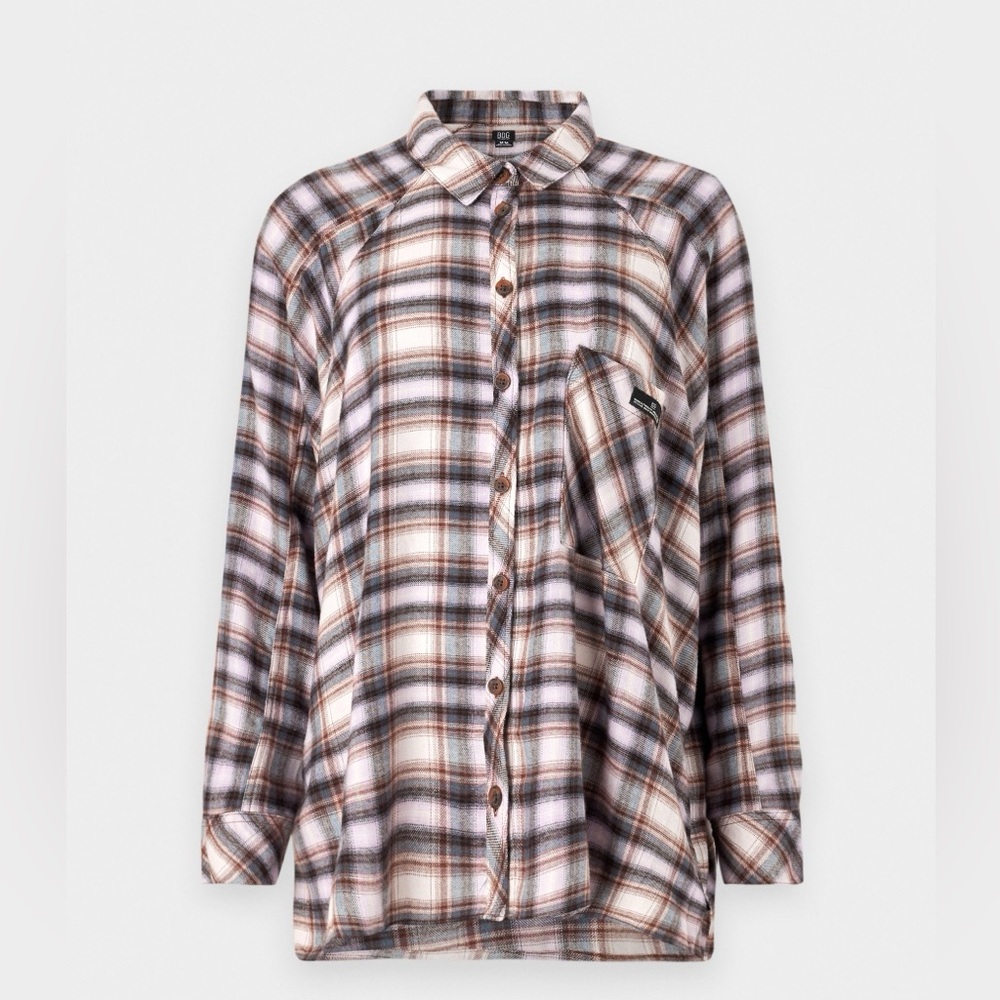 NWOT- BDG Urban Outfitters Brendon Plaid High-Low Hem Button-Up Shirt